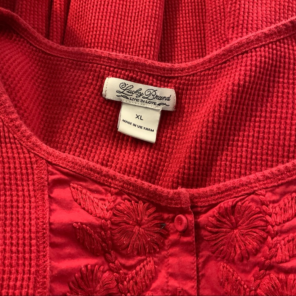 Lucky Brand Red waffle Thermal Long Sleeve Tee Shirt SZ XL - Picture 5 of 7
